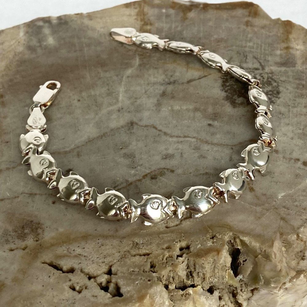 Sterling Silver Milor 925 Italy Hollow Puffy Fish Link Sea Life Bracelet 6-7/8" - Picture 4 of 16